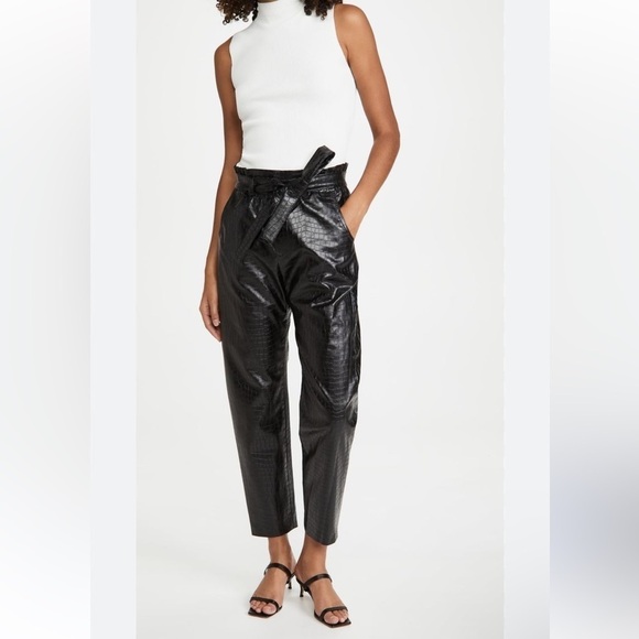New! Amanda Uprichard Croc-Embossed Faux Leather Beekman Pants 🖤 XS - Picture 5 of 12
